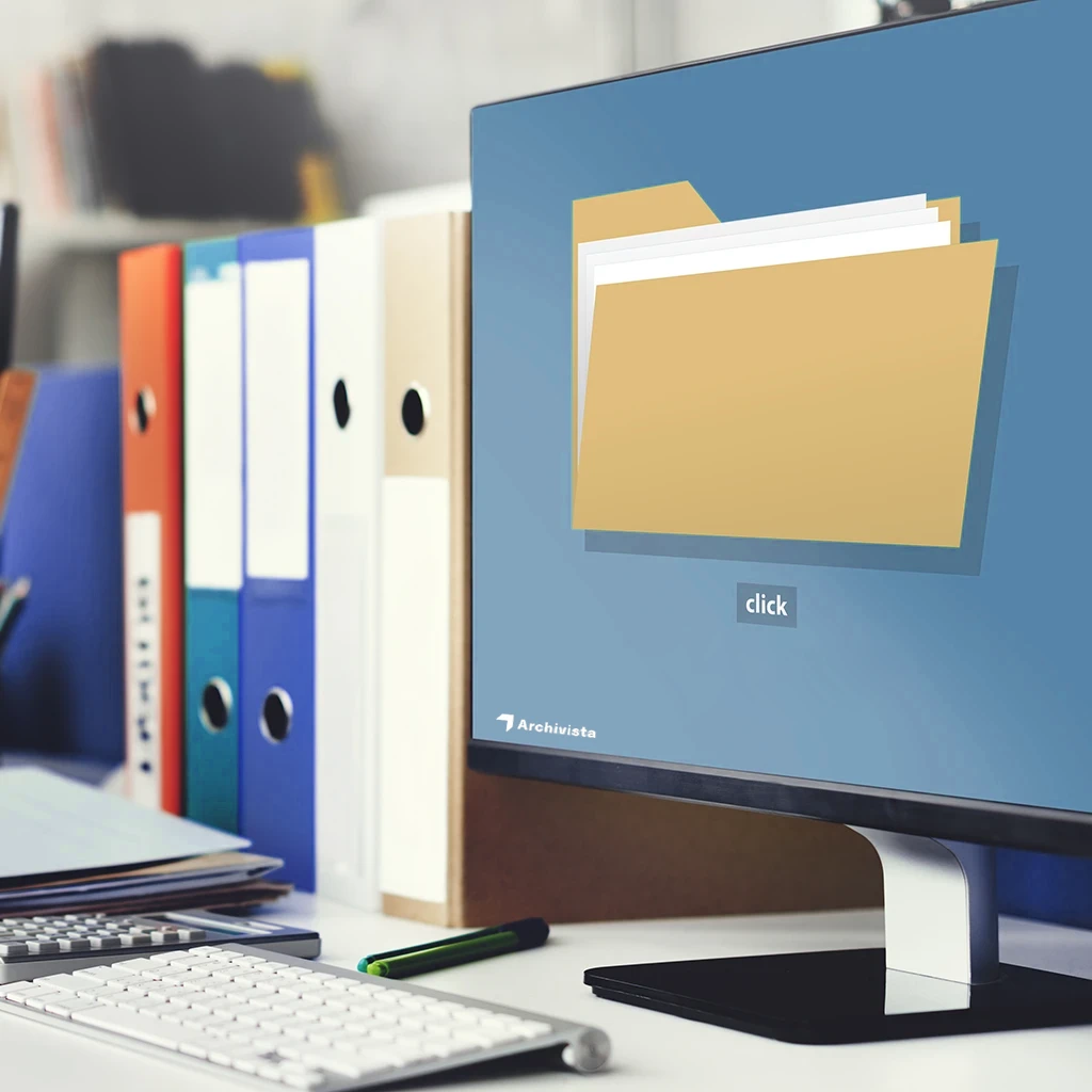 Ekran przedstawiający program Archivista, w którym jednym kliknięciem zmienia się papierowe akta w elektroniczne e-akta.