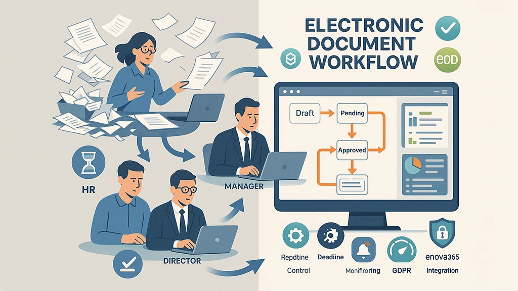 Elektroniczny obieg dokumentów — schemat automatycznego workflow z kontrolą procesów i integracją systemów w nowoczesnym środowisku biznesowym